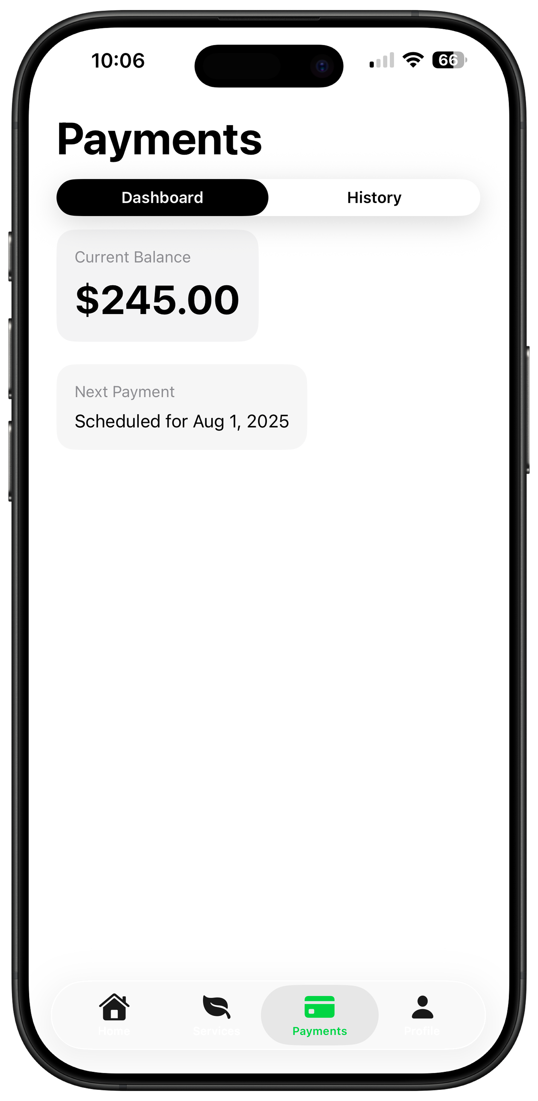 Service Selection Screenshot